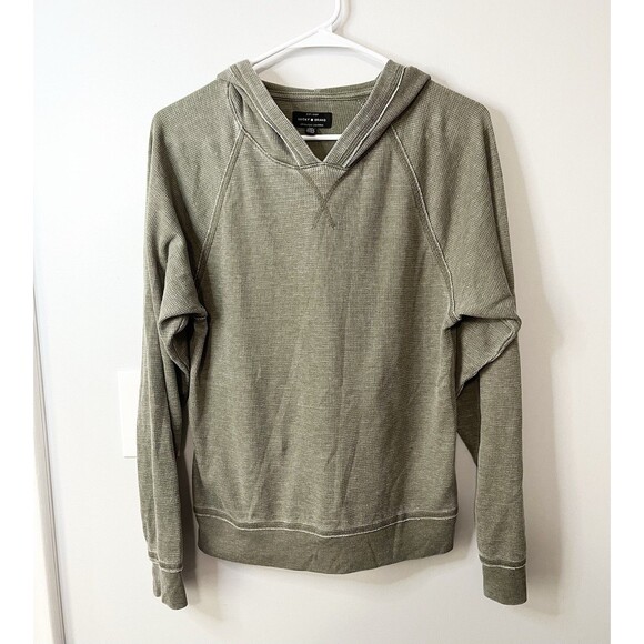 Lucky Brand Men’s Hooded Waffle Knit Long Sleeve T-Shirt Green Size S - Picture 1 of 3